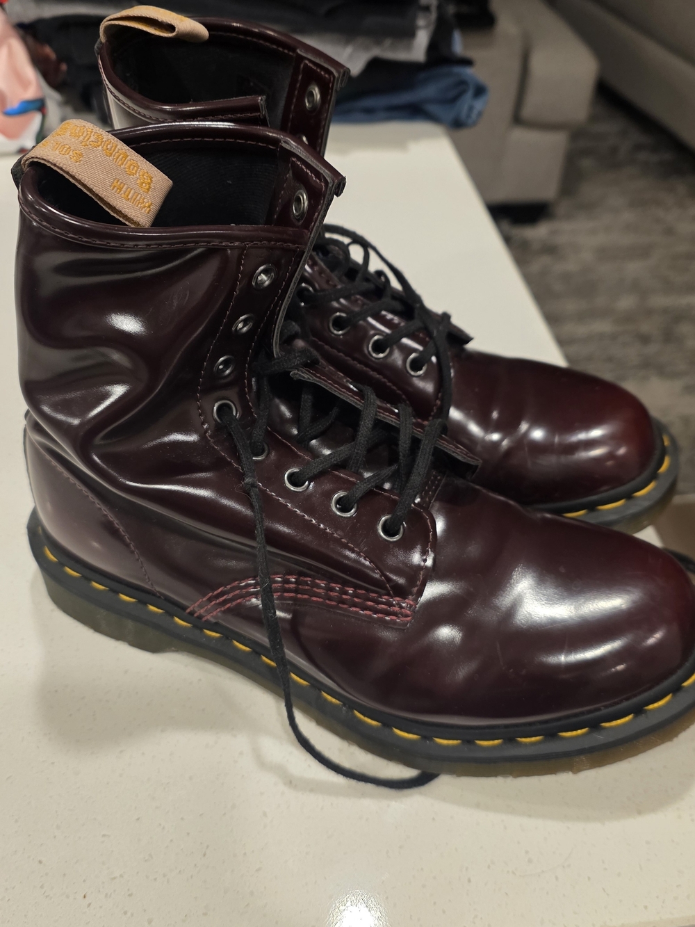 Dr. Martens 8-Eye Lace-Up Boots in Cherry Red